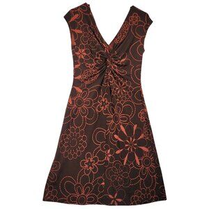 London Times 10P Petites Brown Orange Sleeveless Floral Dress V-Neck Knee-Length